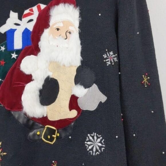 Hampshire Studio Christmas Sweater Cardigan Women's  full zip Santa  Size L - Picture 10 of 16